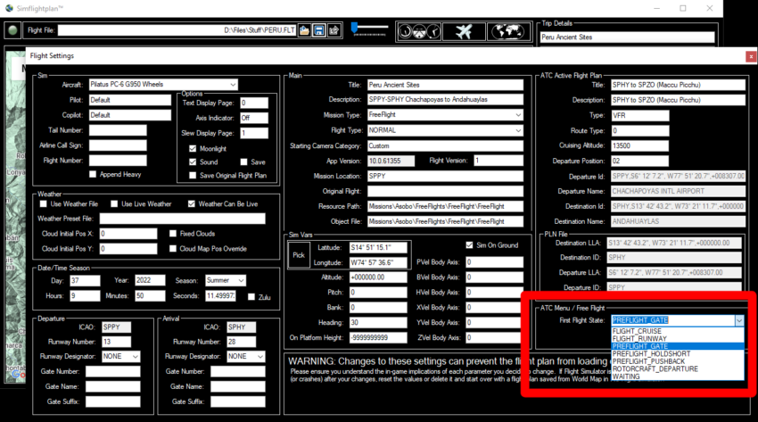 Flight Settings - First Flight State